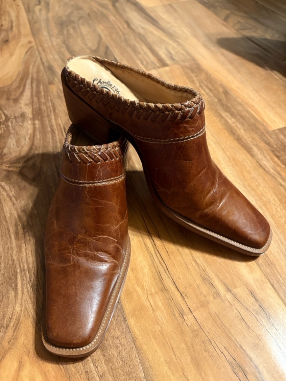 Charlie 1 Horse by Lucchese Brown Leather Western Mules Size 8.5B Brazil - Picture 11 of 12